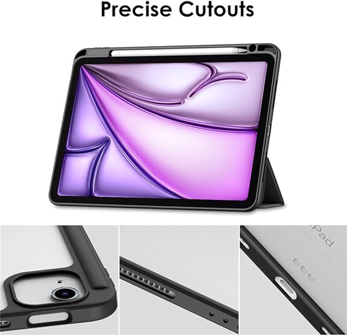 Clear Case for iPad Air 13 Inch (M4 2026/M3 2025/M2 2024)&iPad Pro 12.9 6th/5th/4th/3rd Gen (2018-2022) with Pencil Holder, Magnetic Trifold Smart Stand Cover Auto Wake Sleep (Black)
