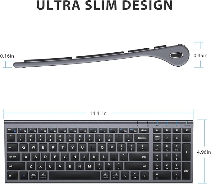 iClever BK10 Bluetooth Keyboard, Wireless Rechargeable Ultra-Slim Keyboard with Long Battery Life, Compatible with iOS, Android, Windows, Mac for iPad, Tablet, Laptop, PC, Phone (Gray Black)