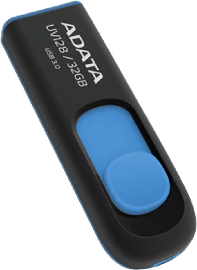 ADATA UV128 32GB USB 3.0 Retractable Capless Flash Drive, Blue (AUV128-32G-RBE)