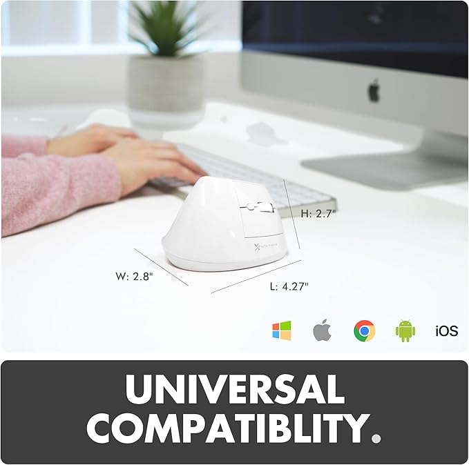 X9 Performance Wireless Vertical Ergonomic Mouse - (BT + 2.4Ghz) - Click in Comfort - Up to 4000 DPI, 6 Button, Rechargeable - Bluetooth Ergonomic Vertical Mouse Wireless - for Mac and PC - White