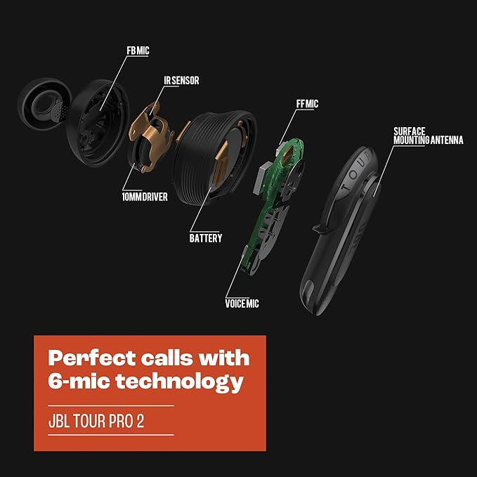JBL Tour Pro 2 - True Wireless Noise Cancelling Earbuds with Smart Charging Case, 6-mic Perfect Calls with Voice Control, Up to 40hrs of Playtime, Immersive JBL Spatial Sound (Champagne)