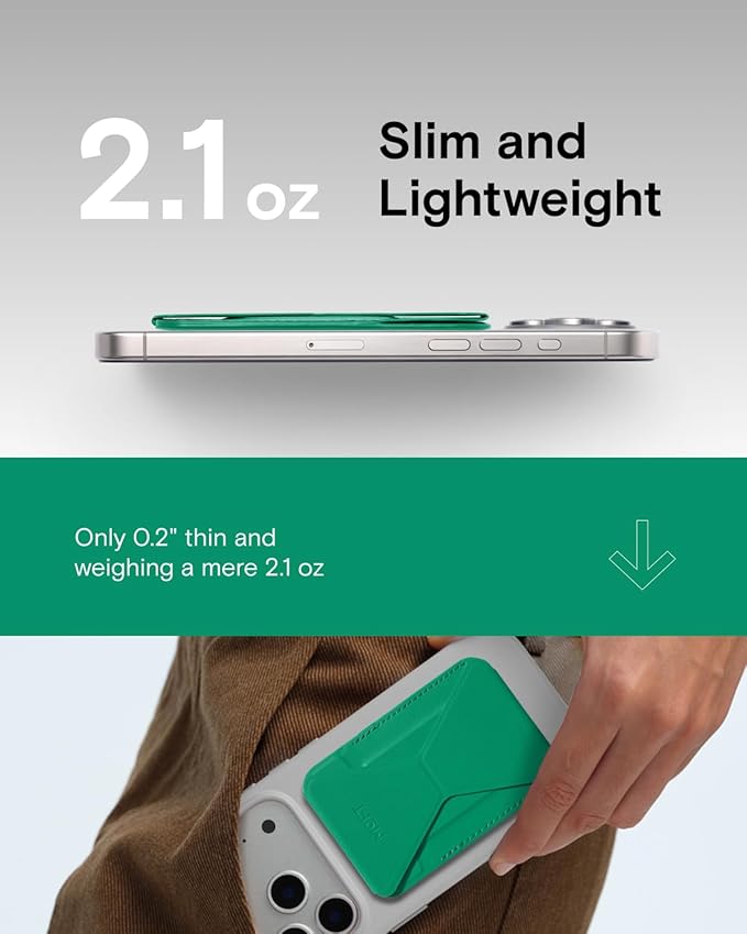 MOFT Magnetic Wallet Stand Compatible with iPhone 17/16/15/14/13/12 Series, Angle Adjustment Magsafe Compatible MOVAS Phone Stand, Oz Green