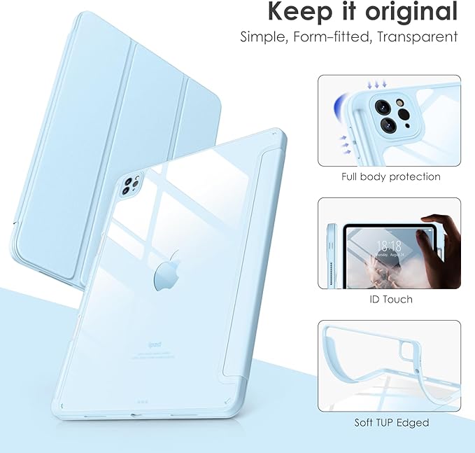 VIKESI Case for iPad Pro 12.9 6th/5th/4th/3rd Generation 2022/2021/2020/2018,TPU Shockproof Frame,Built-in Pencil Holder,Auto Sleep/Wake - Ice Blue