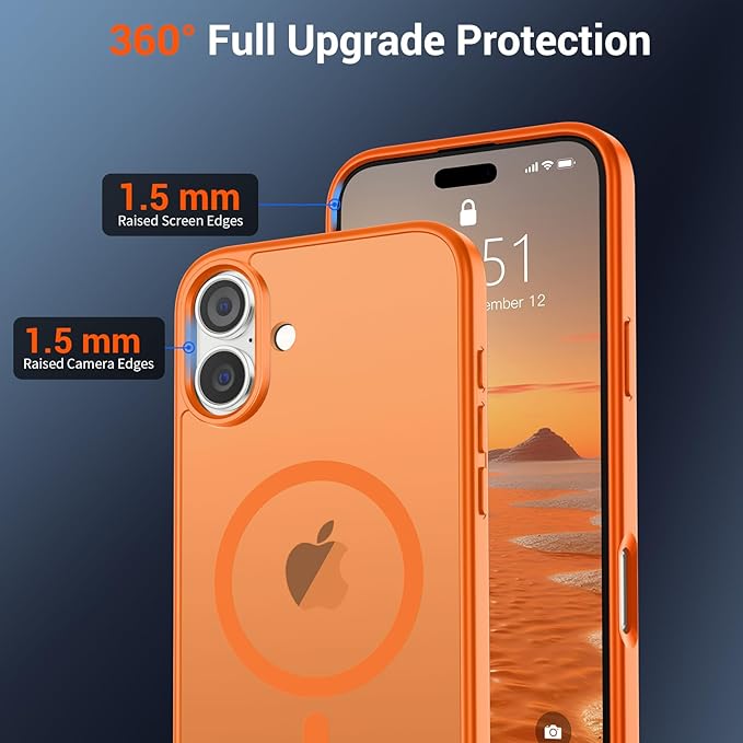 SUPFINE Magnetic for iPhone 16 Case (Compatible with MagSafe) (Military Grade Drop Protection) Translucent Matte Shockproof Phone Cover,Starry Orange