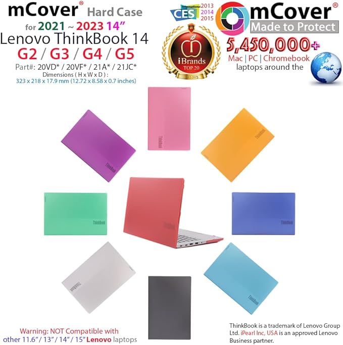 mCover Case ONLY Compatible for 2021~2023 14" Lenovo ThinkBook 14 G2 / G3 / G4 / G5 Series Notebook PC (NOT Working with Other Lenovo Models) - Purple