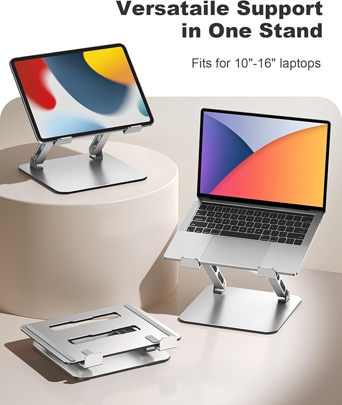 RIWUCT Laptop Stand for Desk Adjustable Height, Ergonomic Laptop Riser Holder with Dual-bar Support, Portable Computer Notebook Stand for MacBook Air Pro, Dell XPS, HP (10-16")