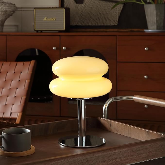 Glivpny Mushroom Lamp Table Lamp for Night Stands,Mid Century Modern Desk Lamps for Bedroom, Vintage Dimmable Bedside Small Cute Lamps, Cool Aesthetic House Warming Gifts New Home Decor(Cream)