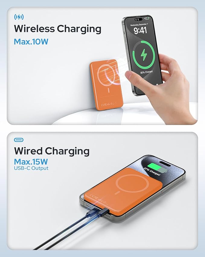 TRKOY for Magsafe Portable Charger, 5000mAh Magnetic Power Bank with USB-C Charging, Travel Essential for Magsafe Battery Pack Compatible with iPhone 17/16/15/14/13/12,Cosmic Orange