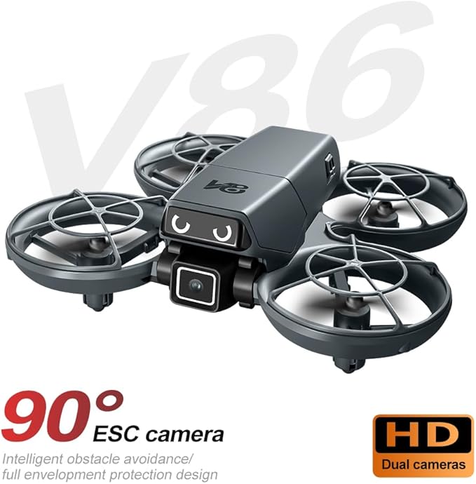Mini RC Drone With Camera, Made Of Durable ABS Material And Featuring A Full-Guard Propeller Design To Effectively Reduce Collision Risks. Equipped With Cool LED “Eye” Lights And Flashing Tail Lights. Supports Intelligent Obstacle Avoidance, Optical Fl...