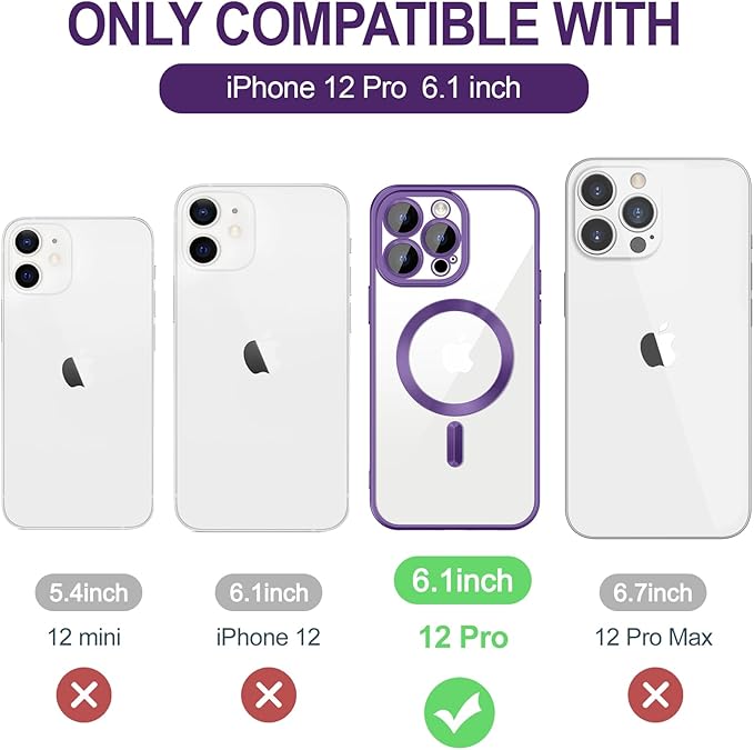Hython Magnetic Clear for iPhone 12 Pro Case with Camera Lens Protector [Compatible with MagSafe] Luxury Plating Edge Slim Soft TPU Cover Protective Phone Case for iPhone 12 Pro 6.1", Matte Purple