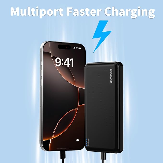 2 Pack Portable Charger, Slimmer 10000mAh Power Bank, USB C in&Out Fast Charging Battery Pack, Portable Power Bank for iPhone 16 15 14 13 12 Tablet Samsung S23 S22 Pixel and Heated Vest (Black)