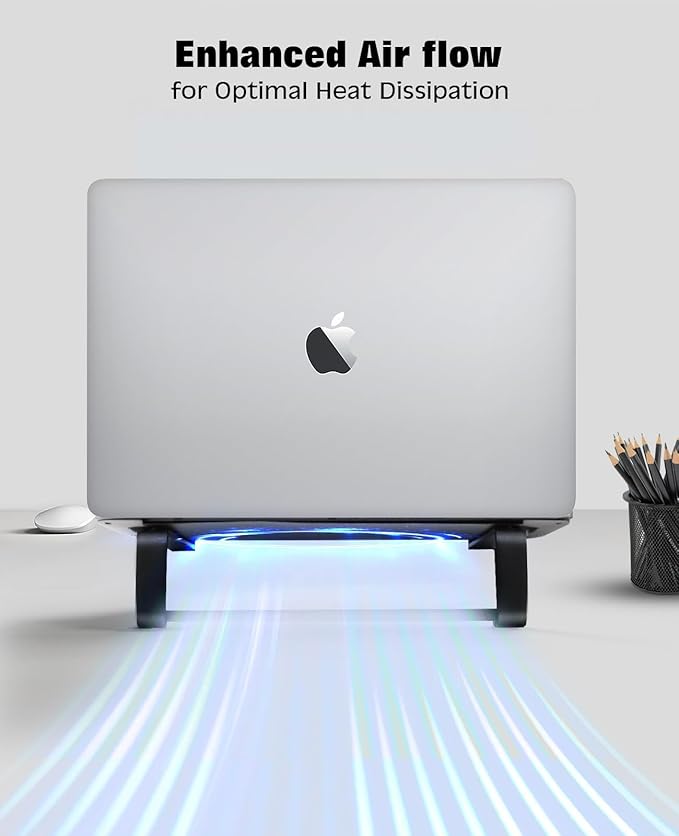 Thibault Aluminum Laptop Stand for Desk - Cooling Ergonomic Design - Fits MacBook Air Pro/DELL/HP/Lenovo/ThinkPad/Alienware - 13/14/15.6/16 -Easy Assembly- Ventilated Laptop Stand for Optimal Airflow
