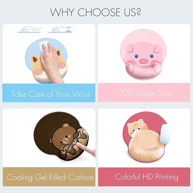 Cute Ergonomic Mouse Pad Wrist Support,[ 20% Larger] Wrist Rest Non-Slip Gel Anime Kawaii 3D Bear Donut Mouse Pads, Silicon Wrist Pad,with Coaster,Easy-Typing,Pain Relief, Game Work Study Home Office