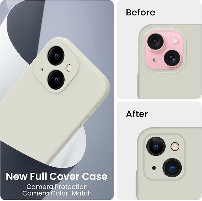 FireNova Designed for iPhone 15 Case, Silicone Upgraded [Camera Protection] Phone Case, Soft Anti-Scratch Microfiber Lining Inside, 6.1 inch, Stone