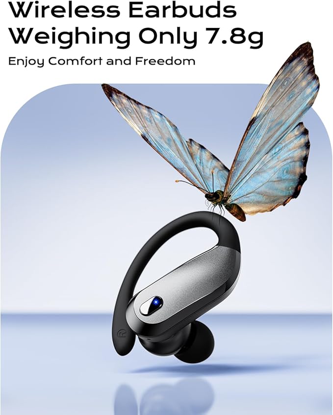 KTGEE Wireless Earbuds Bluetooth 5.3 Headphones Sport,IPX7 Waterproof Sports Earphones with Earhooks,48H Playtime,Lightweight 7.8g,Fast Charging Case,Noise Cancelling Mic for Running Gym Workout-Gray