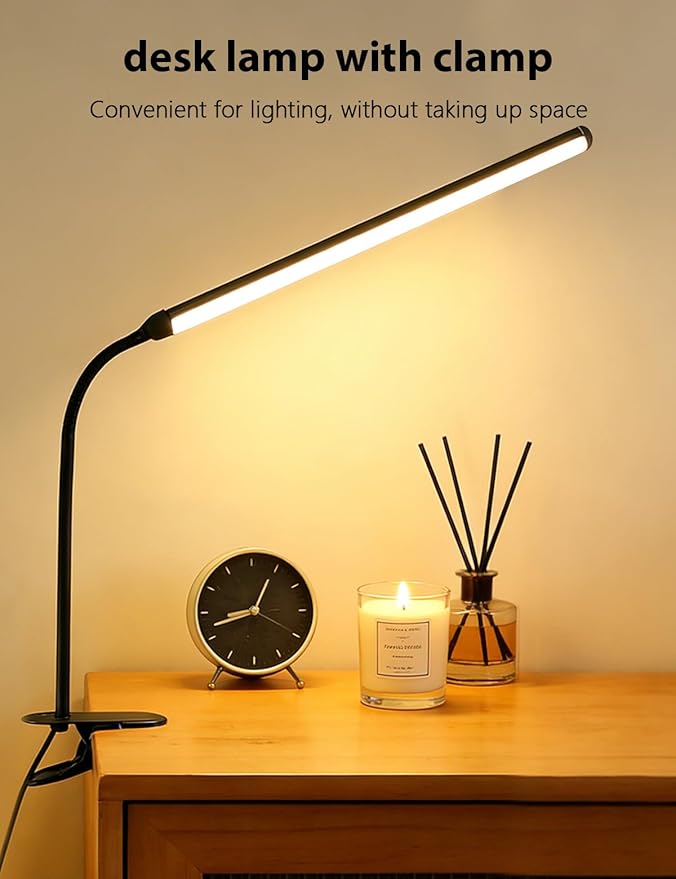 2 Pack LED Clip On Reading Light,Desk Lamp with Clamp,Clip On Table Light Bar,Curved Monitor Light Bar for Home Office,Bedside Bedroom Lamp,Dormitory Study Light,Workbench Task Lighting