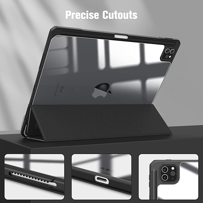 Fintie Hybrid Slim Case for iPad Pro 12.9-inch 6th Generation 2022, [Built-in Pencil Holder] Shockproof Cover w/Clear Transparent Back Shell, Also Fit iPad Pro 12.9" 5th/4th/3rd Gen, Black