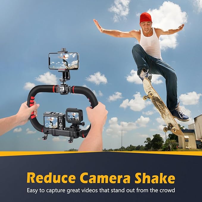 Zeadio Portable Camera Handheld Stabilizer, Versatile Handle Grip Smartphone Handheld Video Rig with Carrying Case, Compatible with All Camera Camcorder Action Camera DSLR and All Smartphones