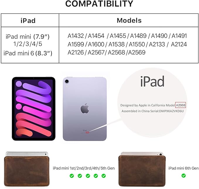 Top Grain Leather 8.3" Slim Tablet Protective Case, Solid Minimalist Vintage Design, Fully Handmade, Compatible with 8.3" iPad mini 6 iPad mini 7.9" & Other Tablets, Coffee 8.3 Inch