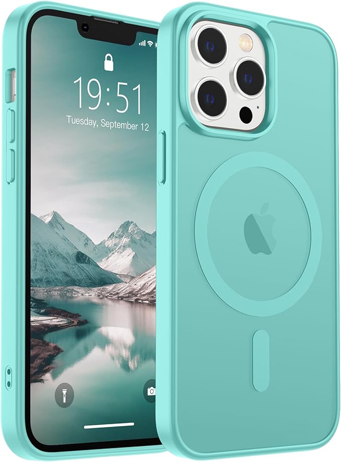 SUPFINE Magnetic for iPhone 13 Pro Case (Compatible with MagSafe) (Military Grade Drop Protection) Slim Translucent Matte Shockproof Phone Cover,Blue Green