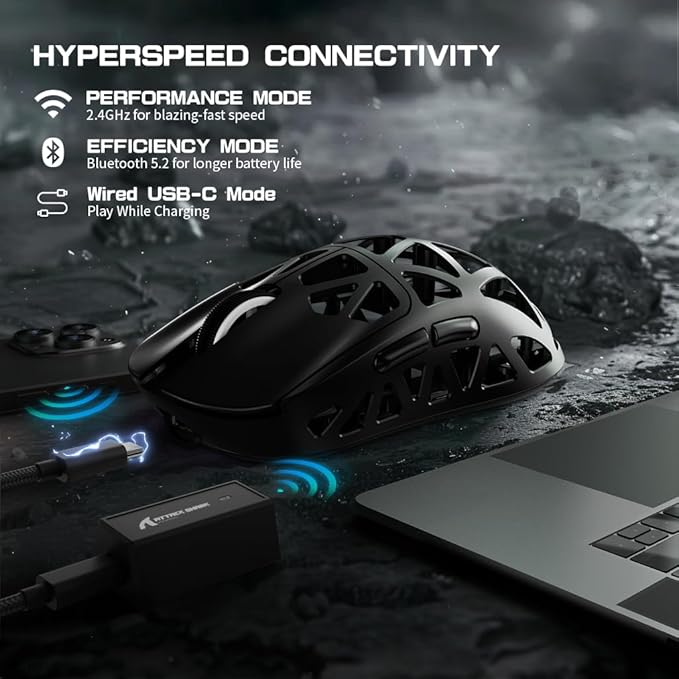 ATTACK SHARK R2PRO 45g Superlight Magnesium Alloy Mouse, PixArt PAW3950 Sensor, 42000DPI, 8000Hz Wireless Polling Rate, 2.4G/BT/Wired Gaming Mouse, Programmable Mice with Coiled Cable, PC/Mac, Black