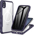 CENHUFO Privacy Magnetic for iPhone XR Case, Full Body Phone Case Built-in 9H Tempered Glass Privacy Screen Protector [Compatible with Magsafe] Shockproof Protective Bumper Clear Cover - Purple