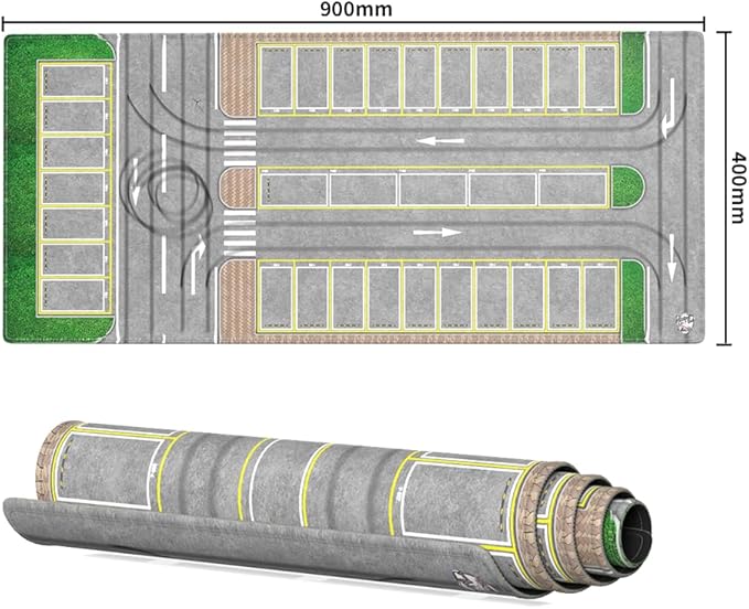 XXL 1/64 Scale Parking Lot Mouse Pad 90x40cm Non-Slip Rollable Desk Mat | Large Diorama Playmat for Hot Wheels, Matchbox, Mini GT, Tarmac, Inno64 and Diecast Car Collectors.