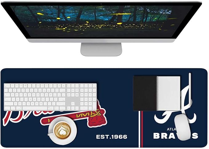 Baseball Mouse Pad Extended Large Gaming Desk Pad 31.5 x 11.8 Inch, XL Mousepad Topographic Mouse Pad with Anti-Slip Rubber Base for Atlanta Home Office