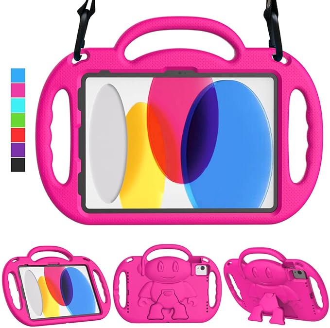 Kids Case for iPad 11th Generation (A16) 11" 2025 & 10th Gen 10.9" 2022 & iPad Air 11" 2025/2024 & Air 5th/4th Gen & Pro 11, Durable Protective Cover with Shoulder Strap Handle Stand, Pink