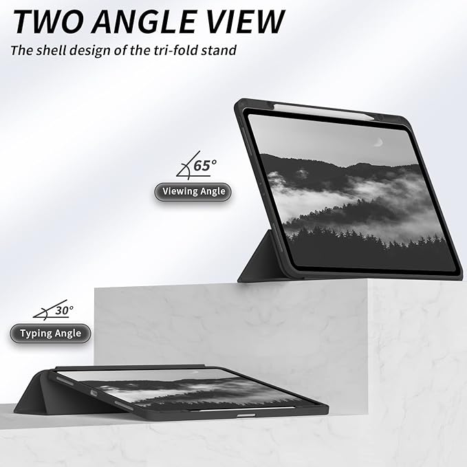 Aoub New iPad Pro 12.9 Case 6th Generation 2022 / 5th Gen 2021/ 4th Gen 2020 with Built-in Pencil Holder, Auto Wake/Sleep, Slim Stand Soft Back Shell Smart Cover for iPad Pro 12.9 Inch, Black