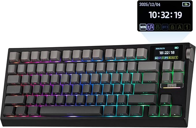 EPOMAKER G84 PRO Wireless Mechanical Keyboard, 75% Gaming Keyboard with 8000mAh Battery, PBT Keycaps, 81 Keys, Hot Swap, Custom Driver, RGB Backlight, Gasket-Mount (Black, Creamy Jade Switch)