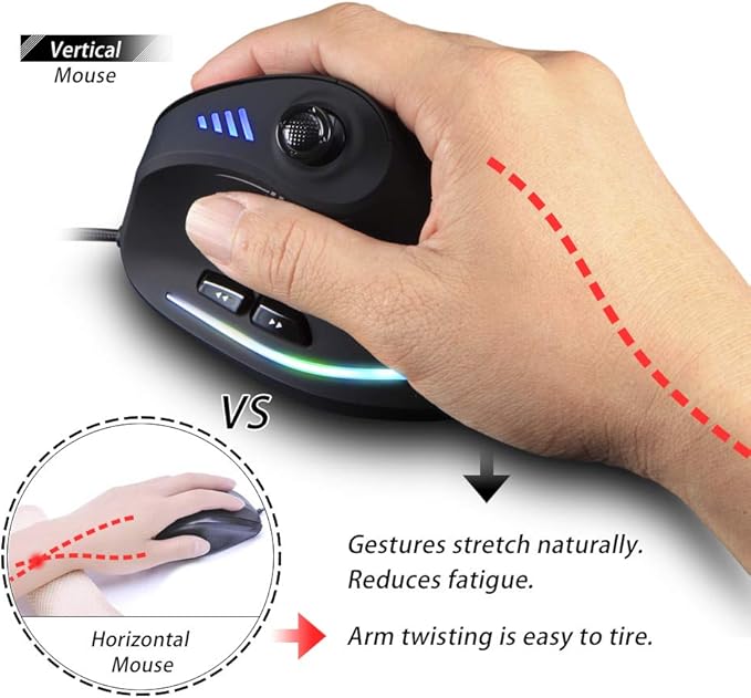zelotes Wired Gaming Mouse with Joystick,10000DPI,11 Programmable Buttons,RGB,USB Optical Corded Vertical Ergonomic Mouse,Mice for Laptop,PC,Mac,Black