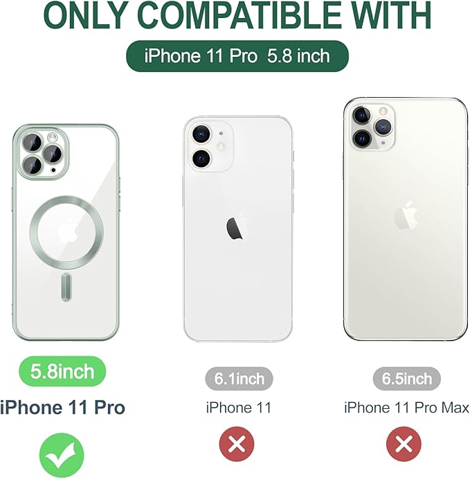 Hython Magnetic Clear for iPhone 11 Pro Case with Camera Lens Protector [Compatible with MagSafe] Luxury Plating Edge Slim Soft TPU Cover Protective Phone Case for iPhone 11 Pro 5.8", Matte Mint