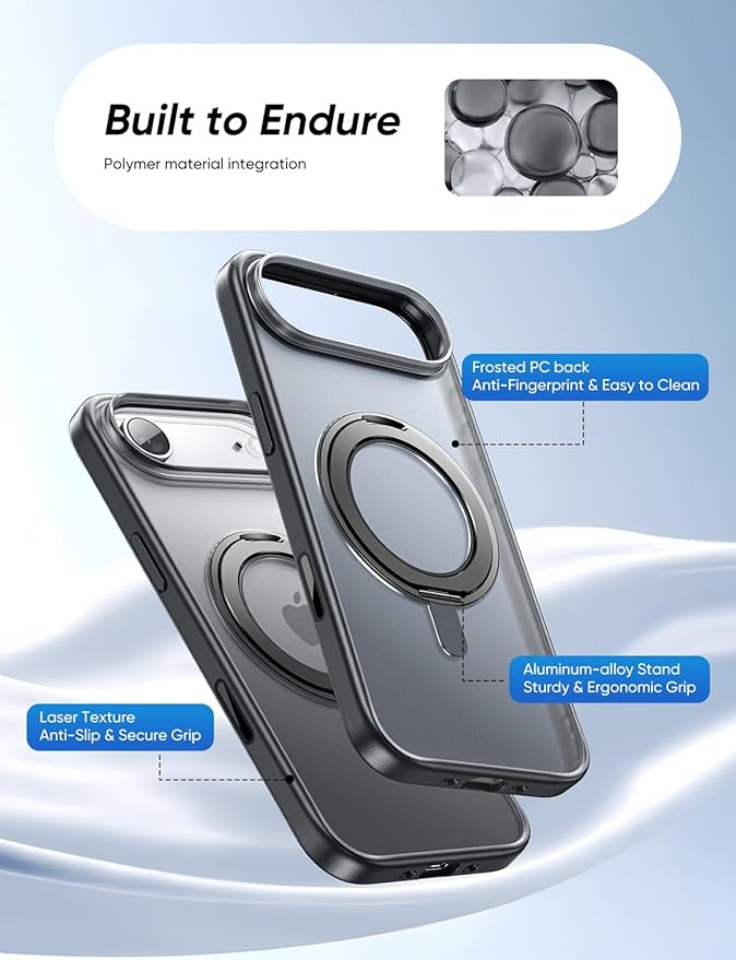 MAGIC JOHN 360° Rotatable Magnetic Invisible Stand for iPhone 17 Air Case [Camera Control Button] [Compatible with MagSafe] 16FT Shockproof for iPhone 17 Air Case with Kickstand, Black