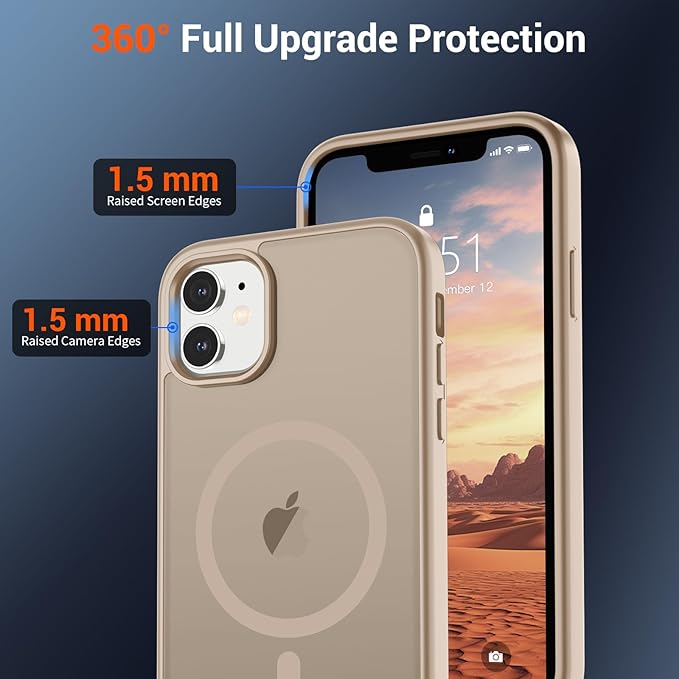 SUPFINE Magnetic for iPhone 12 Mini Case & iPhone 13 Mini Case (Compatible with MagSafe) (Military Grade Drop Protection) Translucent Matte Shockproof Phone Cover,Desert Gold