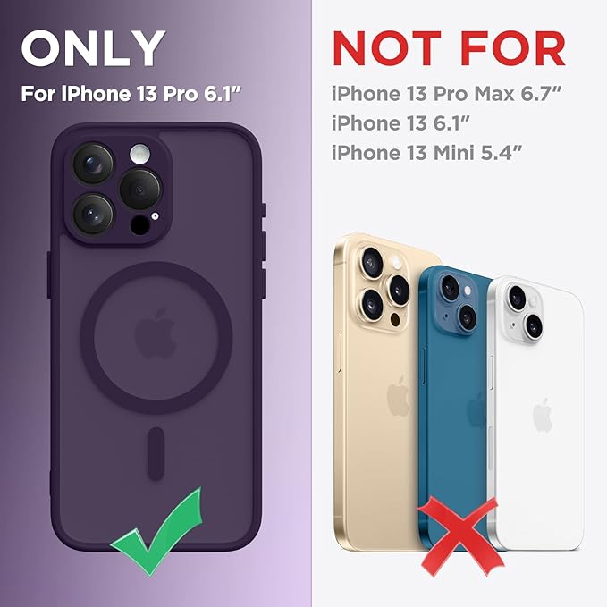 CAPRARO Magnetic for iPhone 13 Pro Case, [Compatible with MagSafe] [Full Camera Protection] Shockproof Protective Slim Translucent Matte Phone Case for iPhone 13 Pro 6.1'', Deep Purple