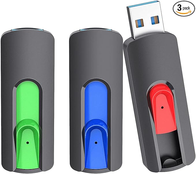 RAOYI 3 Pack 128GB USB 3.1 Flash Drive, High Speed Renewed Colorful Thumb Drive Slide Retractable USB Stick Portable Memory Stick with Lanyard Hole (Green, Red, Blue)
