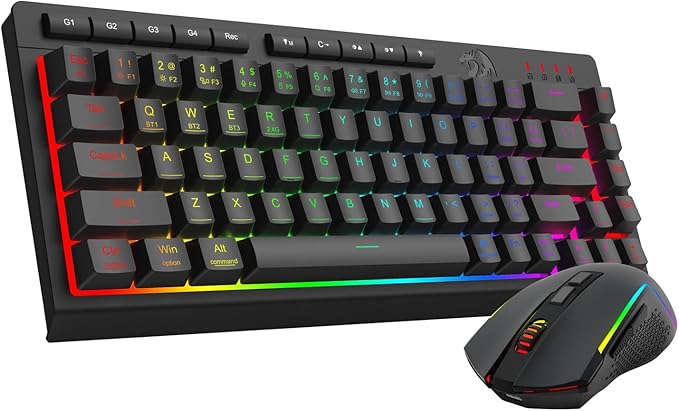 Redragon Wireless Gaming Keyboard and Mouse Combo, Bluetooth/2.4G/USB-C Wired, RGB Backlit, 60% Portable Quiet Rechargeable Macro Membrane Keyboard & 12800 DPI Mouse with Software for Win/MAC