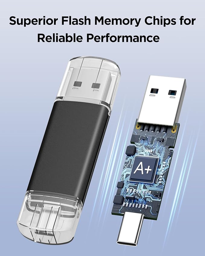 AreTop 64GB USB C Flash Drive Dual USB 3.0 Flash Drive Type C + USB A Portable USB-C Thumb Drive 2-in-1 Type-C Memory Stick for Android Smartphone, Computers, MacBook, Tablets, 1 Pack, Black