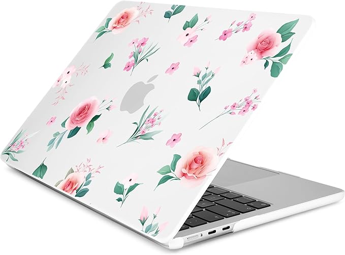 Batianda Premium Case for New MacBook Air 15 inch with M5 M4 M3 M2 Chip 2026 2025 2024 2023 Release, Floral Ultra-Slim 1.2mm Hardshell & Keyboard Cover & Screen Protector 4-in-1 Bundle, Pink Rose