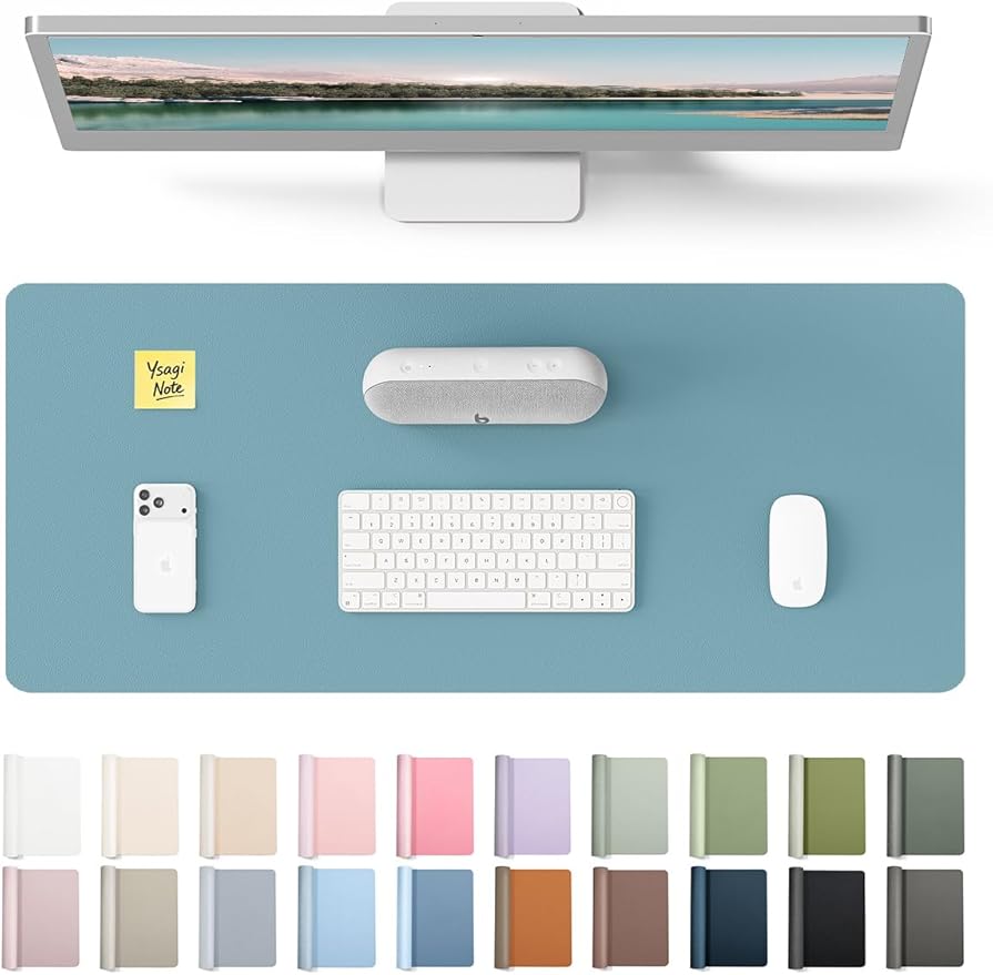 YSAGi Leather Desk Pad Protector, Office Desk Mat, Large Mouse Pad, Non-Slip PU Leather Desk Blotter, Laptop Desk Pad, Waterproof Desk Writing Pad for Office and Home (Aquamarine, 23.6" x 13.8")