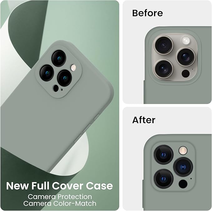 FireNova Designed for iPhone 16 Pro Case, Silicone Upgraded [Camera Protection] Phone Case, Soft Anti-Scratch Microfiber Lining Inside, 2024, Calke Green