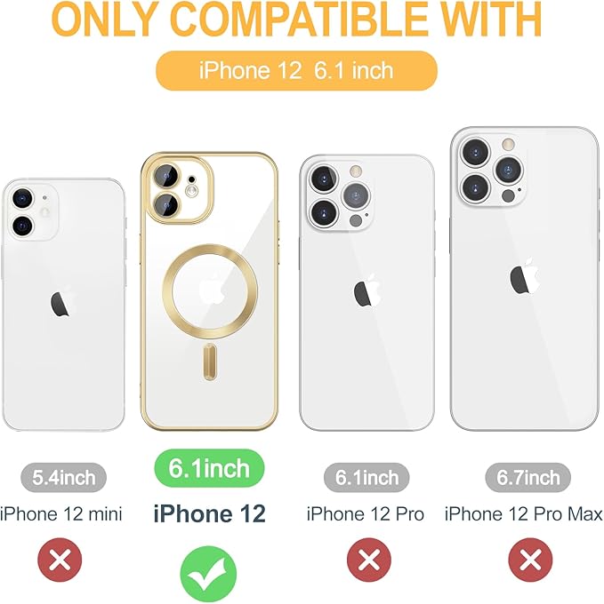 Hython Magnetic Clear for iPhone 12 Case with Camera Lens Protector [Compatible with MagSafe] Luxury Plating Edge Slim Soft TPU Cover Protective Phone Case for iPhone 12 6.1", Matte Gold
