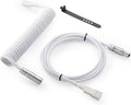 GUNMJO Pro Custom Coiled USB C Cable for Gaming Keyboard, Double-Sleeved Mechanical Keyboard Cable with Slim Type Detachable Metal Aviator, 1.5M USB-C to USB-A, White Color