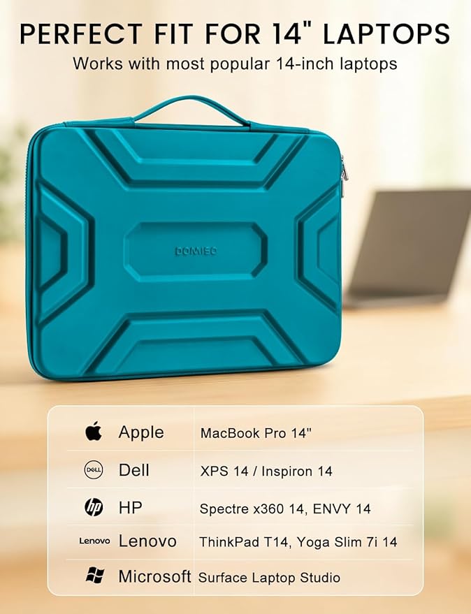 DOMISO 14 inch Laptop Sleeve with Handle, Shockproof & Waterproof EVA Protective Laptop case, Hard Laptop Sleeve for 14" HP Dell Asus Lenovo Laptop, Teal
