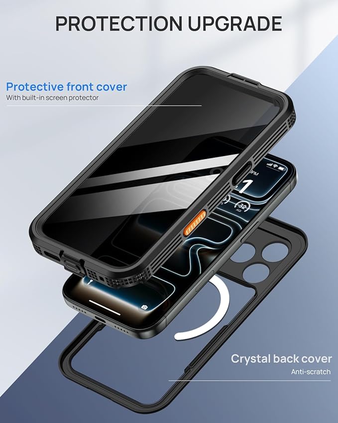 Lanhiem Magnetic for iPhone 17 Pro Case, Built-in Privacy Screen Protector, IP68 Waterproof Dustproof Case, Compatible with MagSafe, Anti-Spy Full Body Phone Case for iPhone 17 Pro 6.3", Black