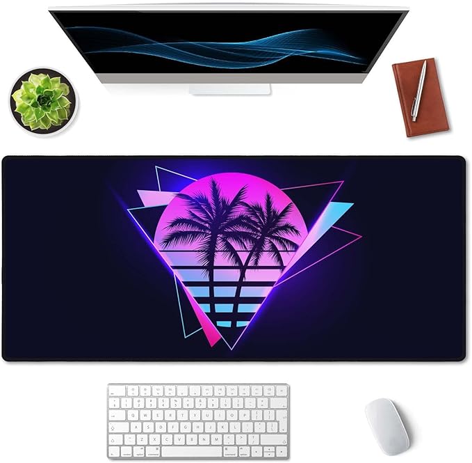 SSOIU Vaporwave Palm Large Gaming Desk Mat - Extra Large, Cute, Keyboard Mat - XXL Gaming Mouse Pads, 35.5 x 15.7 inch