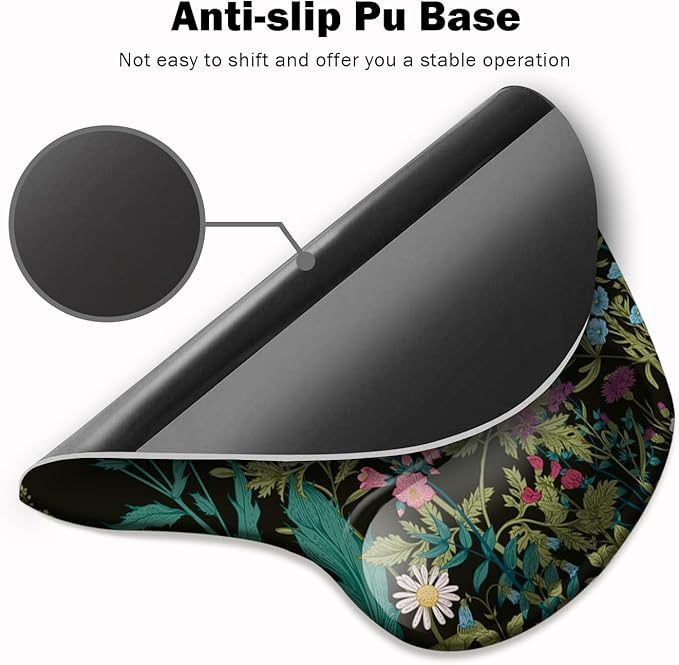 DOOKE Ergonomic Mouse Pad with Wrist Support and Coaster,Mouse Pads with Non-Slip PU Base for Home Office Working Studying Easy Typing & Pain Relief Weeds
