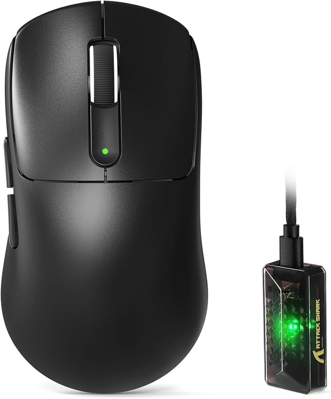 ATTACK SHARK V5 Wireless Gaming Mouse with 42000 DPI -PAW3950 MAX Sensor -55g Ultra-Lightweight-Nordic 52840 MCU,Wired/BT/2.4GHz Wirelss Programmable Mouse for PC/Mac (Black)