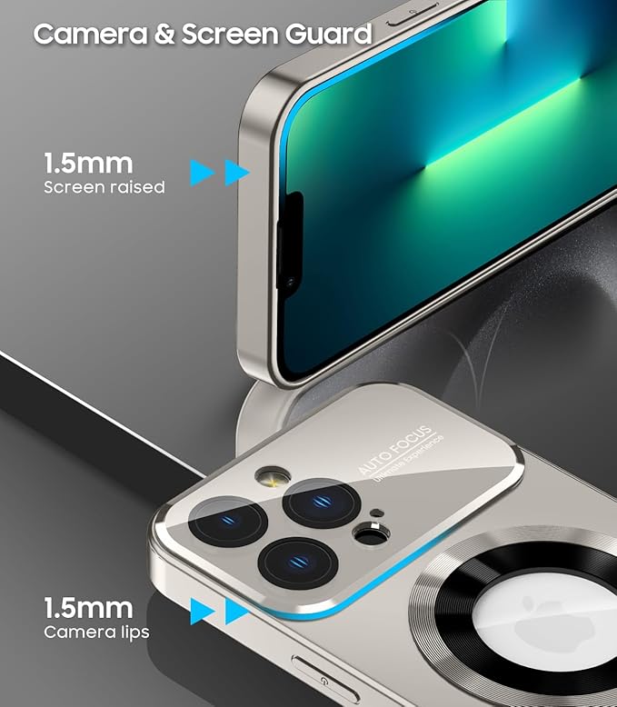 MAKAVO Magnetic for iPhone 13 Pro Max Case, Compatible with MagSafe, Built-in Camera Lens Protector, Logo View, Military Grade Drop Proof Phone Case Cover, Titanium Gray